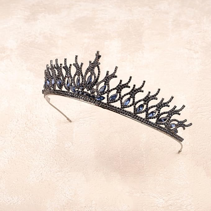 LIMELIA Women's Tiara for Henna Wedding Party|Glitter Hair Accessories for Bridal Birthday Pageant Prom Halloween Cos-play Christmas Party|Tulip-Navy Blue