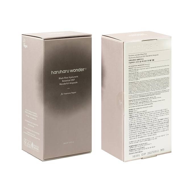 Haruharu Wonder Black Rice Botanical 2GF Ampoule 1 fl.oz / 30ml | Facial Serum, EGF Serum, Anti-Aging Serum, Wrinkle Care | Cruelty Free, EWG-Green