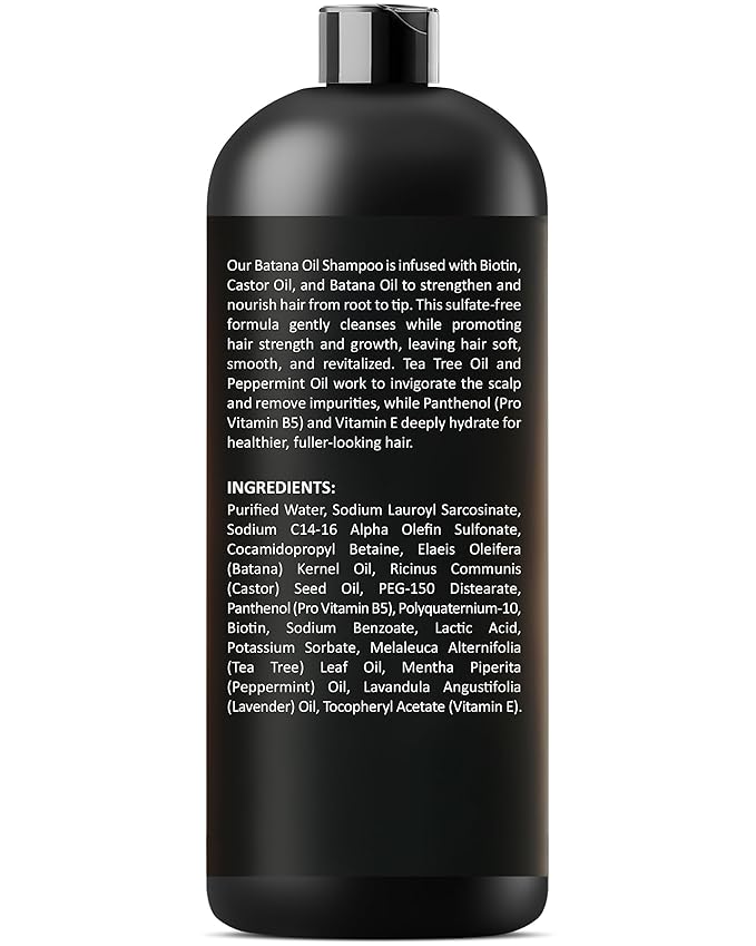 Batana Oil Shampoo with Biotin & Tea Tree Oil - Hair Growth & Thickening Shampoo for Men & Women - Sulfate Free, Promotes Hair Strength & Hydration, 16 fl oz