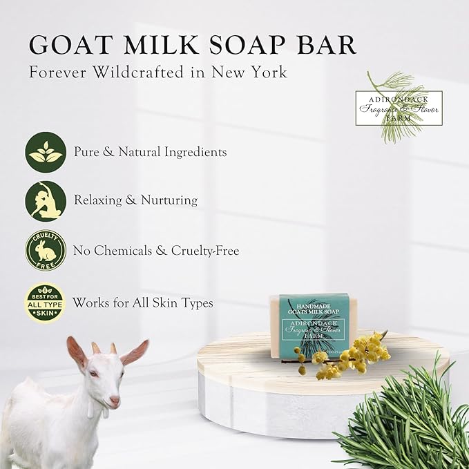 Adirondack Fragrance & Flavor Farm ADK Natural Goat Milk Soap Bar 4 oz., Handmade Organic Olive Oil Soap, Vegan Antioxidant Body Soap for Moisturizing Men, Women & Babies with Dry and Sensitive Skin