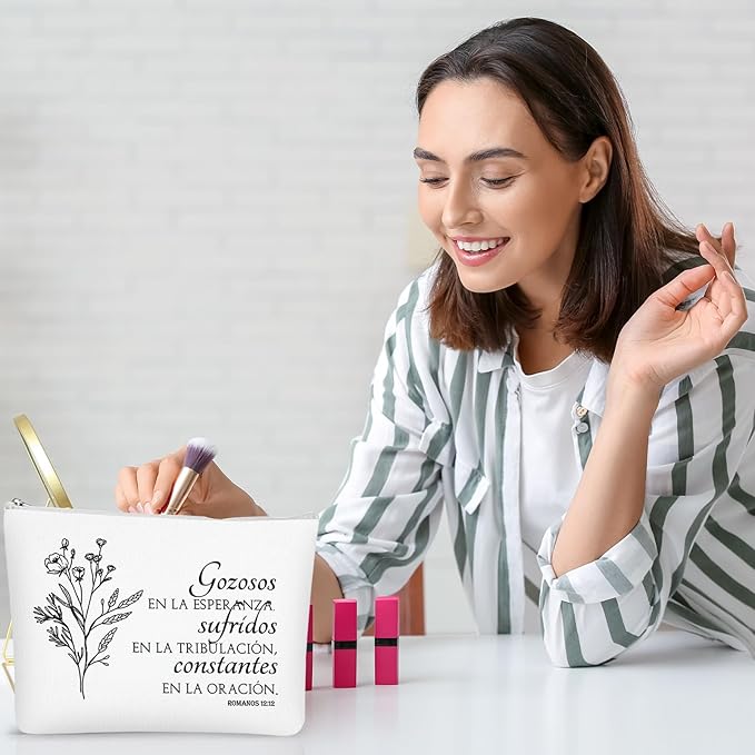 10Pcs Christian Gifts for Women Religious Cosmetic Bags Inspirational Bible Verse Pencil Pouch Canvas Makeup Bags Bulk with Zipper for Mother Sister Church Favors