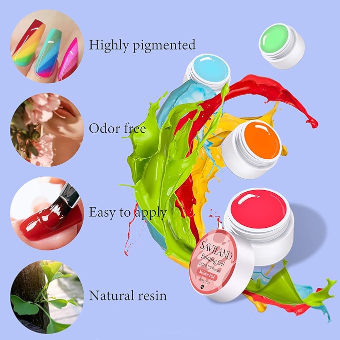 SAVILAND Gel Paint Kit: 48 Colors Nail Art Painting Gel Nail Polish Set with 15pcs Nail Art Brushes for Drawing Painting Home & Salon Manicure DIY