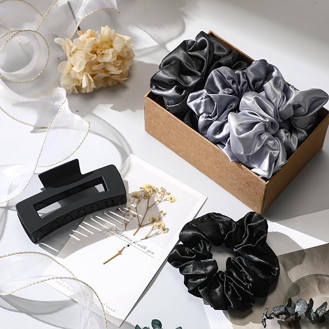 Sawysine 12 Pcs Gift Basket for Women Hair Care Spa Accessories Set Preppy Women's Birthday Mother's Day Gift Stuff(Black)