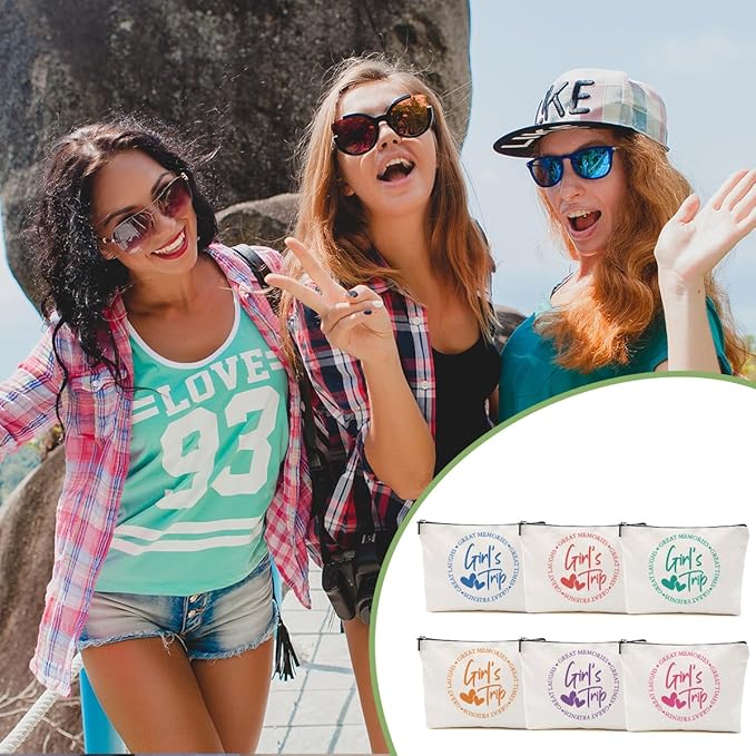 6Pcs Girls Trip Gifts Favors, 2025 Girls Weekend Gifts Makeup Bag, Bestie Gifts Weekend Bag Travel Gifts Vacation Cosmetic Bag, Friendship Gifts for Friends, Graduation Wedding Gifts Toiletry Bag