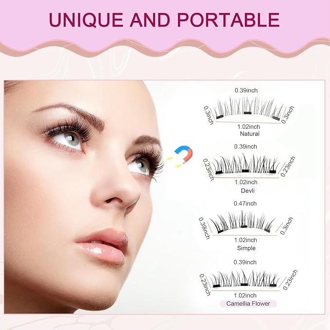 Magnetic Eyelashes with Applicator,2025 New Reusable Magnetic Eyelashes Natural Look No Glue or Liner Needed,Upgraded Soft Lashes for Daily Use(Natural+Camellia+Devli+Simple)