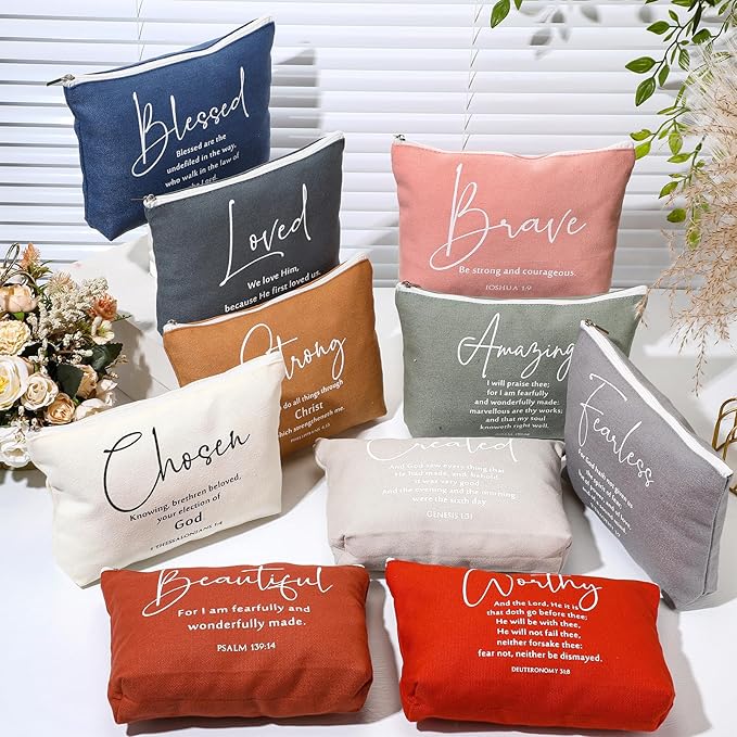 20 Pcs Christian Gifts for Women Religious Makeup Bags Cosmetic Inspirational Bible Verse Pencil Pouch with Zipper Mothers Day Thank You Church Gift Mom Travel Employee(Bright,Bible Words)