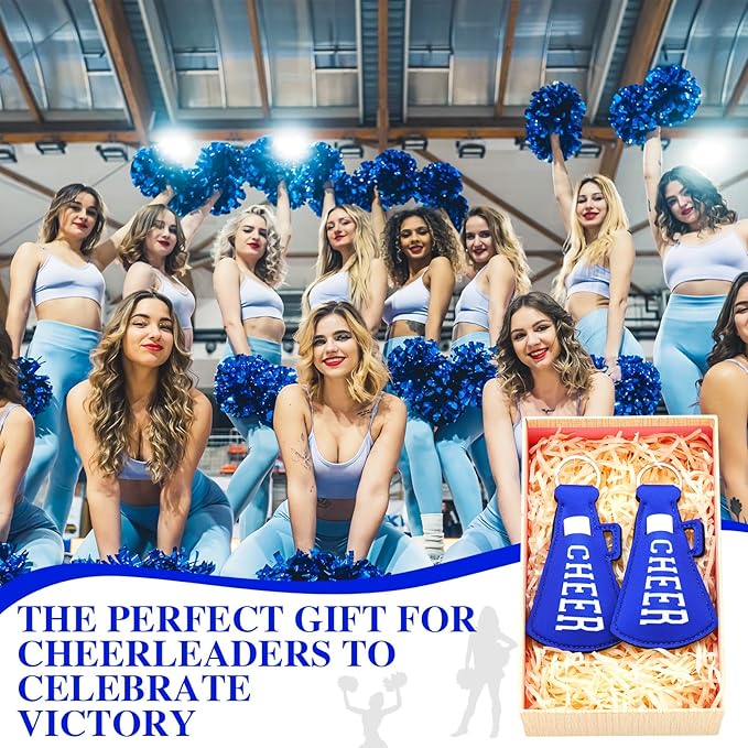 18 Sets Blue Red Cheer Favors Natural Bulk Lip Balm and Moisturizing Lipstick Holder Keychains Set Cheerleader Cheerleading Gift for Team Teen Sports Party Supplies(Blue)