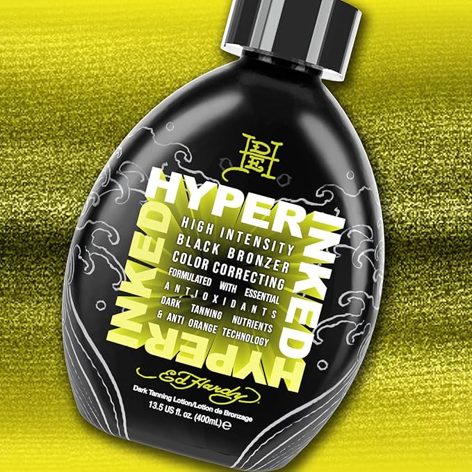 Ed Hardy Tanning Hyper Inked - High Intensity Color Correcting Skin Firming Anti-Aging Black Bronzer Dark Tanning Lotion