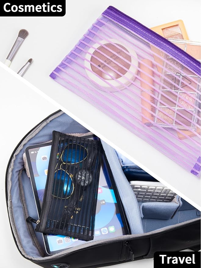 JARLINK 40 Pack 10 Colors Zipper Mesh Pouch, Storage Pencil Pouches, Multipurpose Pencil Pouch Bulk for School and Office Supplies, Cosmetics Travel Accessories, Multicolor