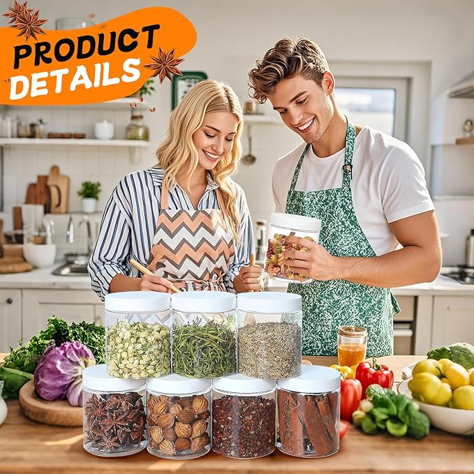 48pcs 8 oz Plastic Containers with Lids Pen Labels Leak Proof BPA Free Airtight Refillable Clear Small Containers Storage Jars for Storing Dry Food Makeup Slime Honey Jam,white