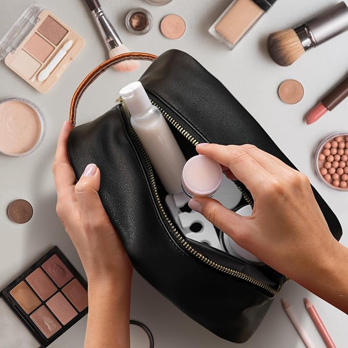 Leather Hanging Travel Toiletry Bag for Men with Removable Cover and Hanging Hook - Dopp Kit for men - Makeup Bag Organizer for Women for all your Travel Essentials