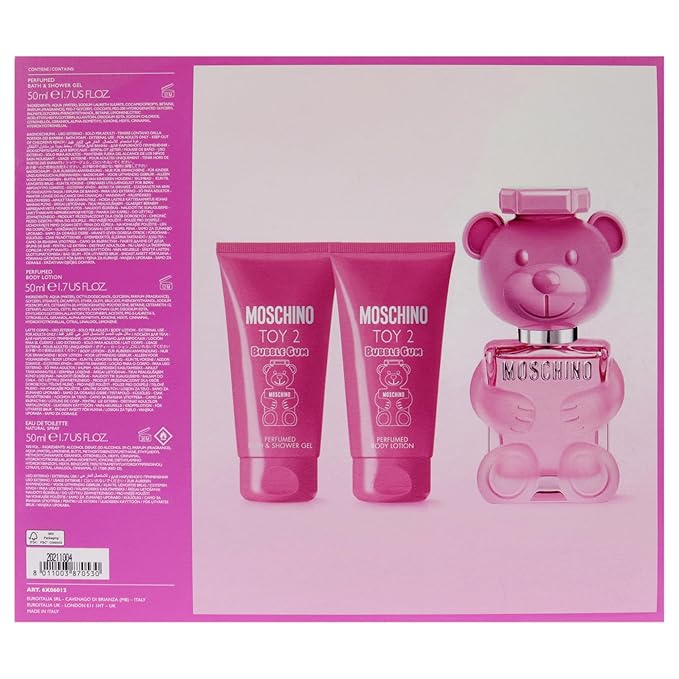 Moschino Toy 2 Bubble Gum Women's 3 Pc Gift Set: 1.7oz EDT Spray, Body Lotion, Bath and Shower Gel
