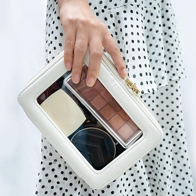 Aveniee Clear Makeup Bag Organizer, Travel Cosmetic Case Skincare Toiletry Bag for Women, Portable Make Up Pouch Car Organizer Bag with Zippers for Essentials(White)
