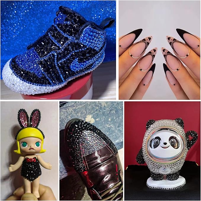 Beadsland 8300PCS Flatback Rhinestones, Black Rhinestone Round Crystal Rhinestones for Crafts, Mixed 10 Sizes with Wax Pencil and Tweezer Kit, SS3-SS30, Jet Black