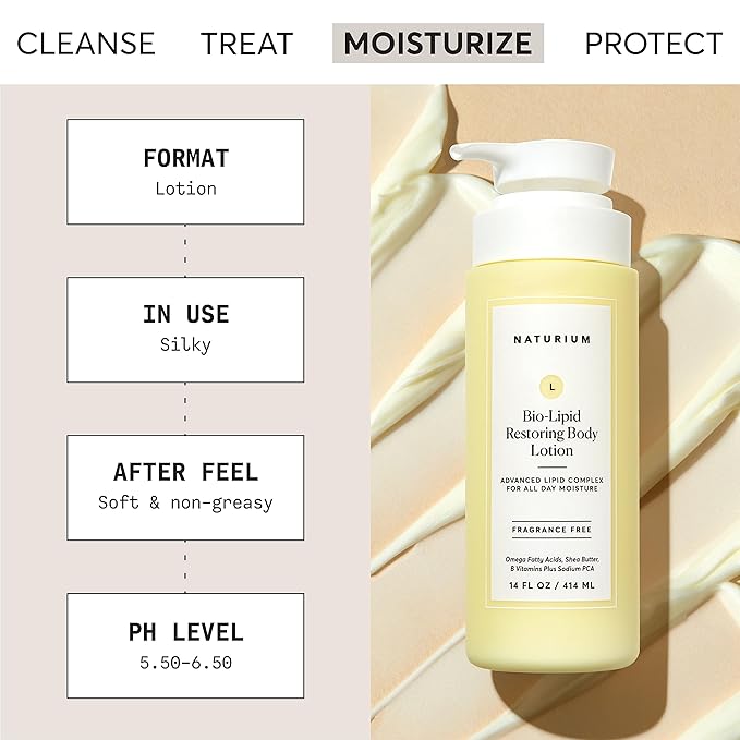 Naturium Bio-Lipid Restoring Moisturizing Body Lotion with Shea Butter, Fragrance Free, 14 oz