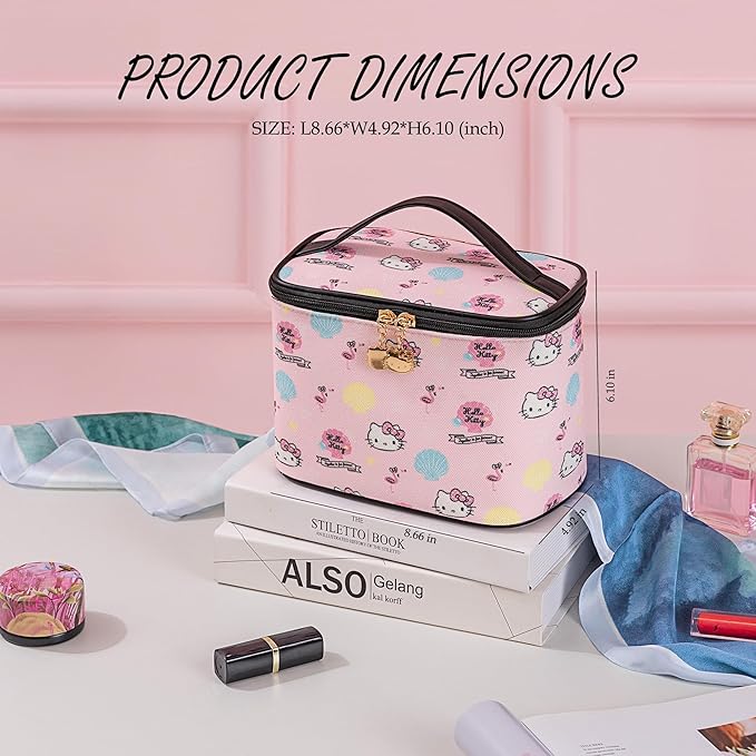 AmBealla Cosmetic Bag Large Makeup Bags Pink Travel Case with Makeup Brush Holder,Cosmetic Organizer for Women, Toiletry Bag for Skincare & Beauty Tools Sweet Cute for Girls