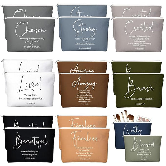 20 Pcs Christian Gifts for Women Religious Makeup Bags Cosmetic Inspirational Bible Verse Pencil Pouch with Zipper Mothers Day Thank You Church Gift Mom Travel Employee(Neutral,Bible Words)