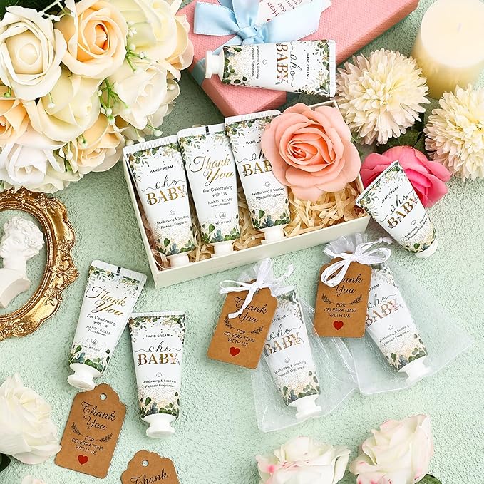 50 Sets Baby Shower Hand Cream Bulk Gifts, Bridal Shower Favors and Baby Shower Favors for Guests with Thank You Card and Organza Gift Bags, Thank You Gifts for Women Coworkers (Oh Baby)