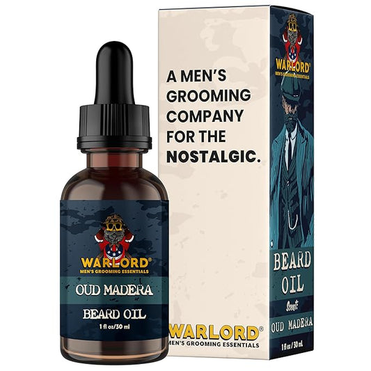 WARLORD Beard Oil & Beard Softener for Men - Beard Moisturizer & Natural Beard Oil to Reduce Itchy Skin, Tame Hair and Manage Frizz - Oud Madera, 1 Fl Oz