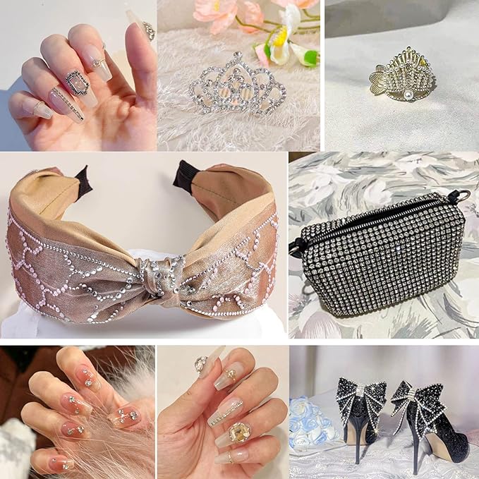 Beadsland 8300PCS Flatback Rhinestones, Clear Rhinestone Nail Gems Round Crystal Rhinestones for Crafts, Mixed 10 Sizes with Wax Pencil and Tweezer Kit, SS3-SS30, Crystal