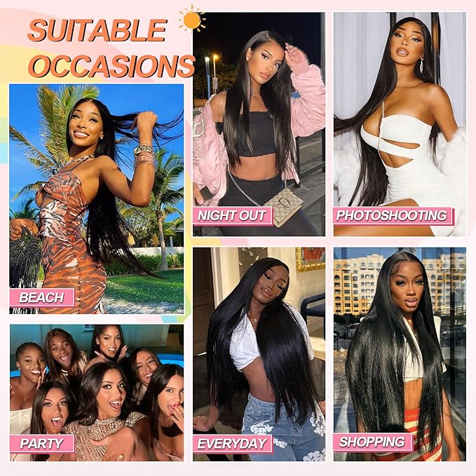 34 inch 180% Denisty Straight Lace Front Wigs Human Hair 13x6 HD Transparent Lace Frontal Wig Pre Plucked with Baby Hair Brazilian Virgin Human Hair Wigs for Women Natural Color