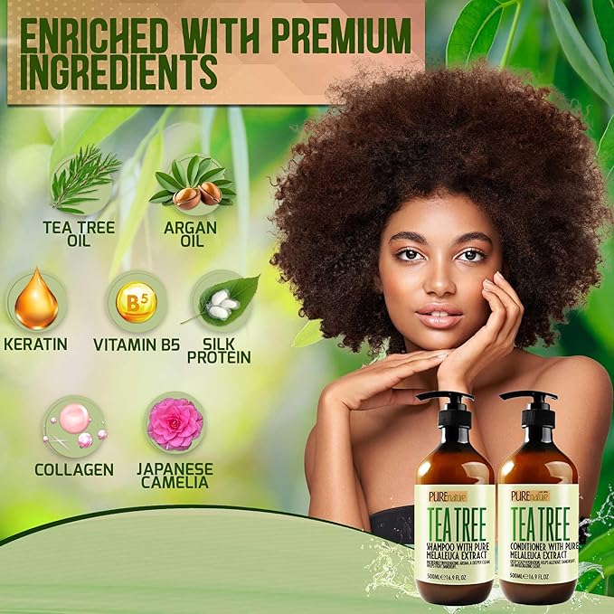 Tea Tree Oil Shampoo and Conditioner Set - Sulfate and Paraben Free Treatment for Oily Hair and to Help Reduce Your Itchy and Dry Scalp - Healthy Anti Dandruff Formula for Men and Women