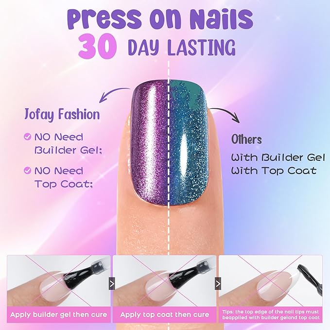 Press on Nails Short - 5 Styles Unique Two-color Ombre Cat Eye Press on Nails, Bt Art Box Press On Nails, Soft Gel x Coat Nails False Nails in 16 Sizes - 160 PCS Soft Glue On Nails Kit