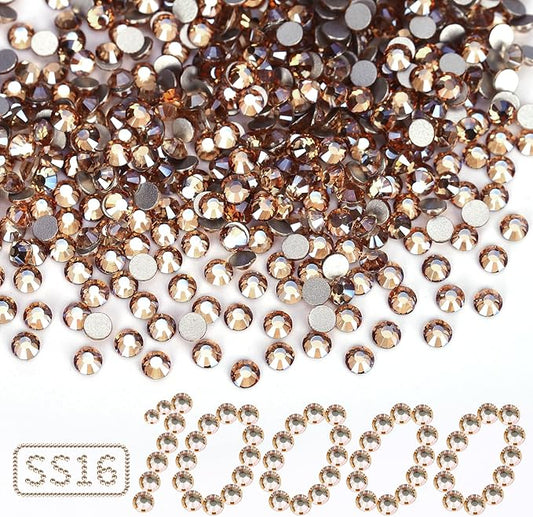 10000PCS Golden Shadow Rhinestones Bulk, Flat Back Crystal Glass Stone Round Gems,SS16, 3.8-4.0mm