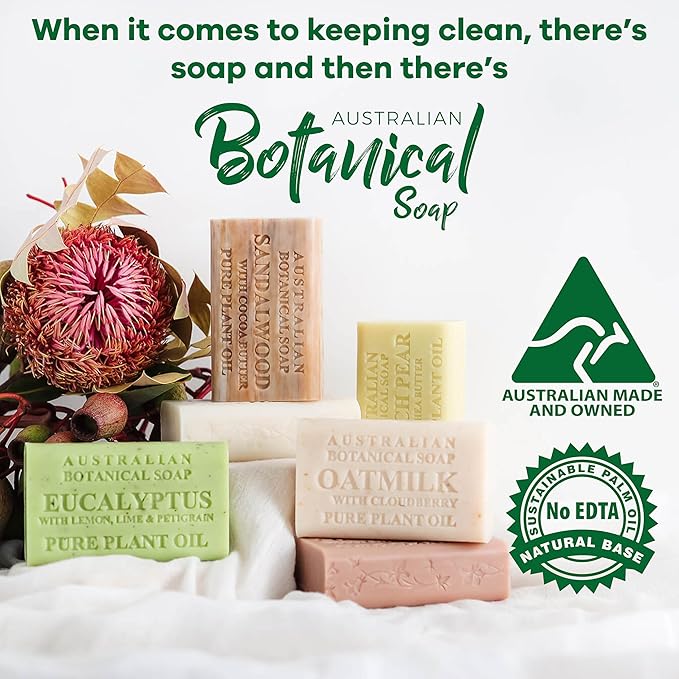 Australian Botanical Goats Milk Soap, Raspberry, Manuka Honey, Pink Lychee and Valencia Orange 6.6 OZ, Luxury Soap Bars Enriched with Shea Butter, Suitable for all Skin Types, Pack of 4