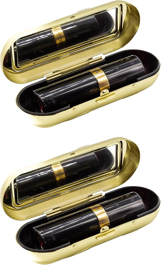 Stephanie Imports Set of 2 Capsule Shaped Lipstick Cases With Glass Mirror (Gold Bands)