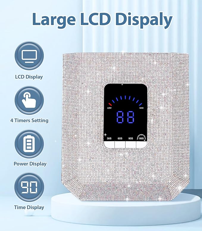 UV Nail Lamp Nail Dryer: HOUSMV Cordless Rechargeable UV Light for Gel Nails 60W, Professional Diamond LED Nail Dryer with 4 Timer Setting & Auto Sensor, Fast Nail Light Curing Lamp for Salon & Home