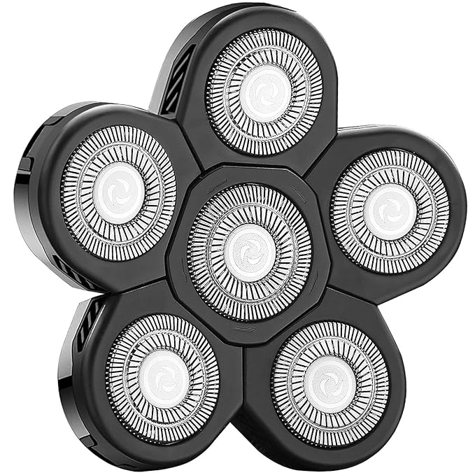 Universal 6 Blade Replacement Heads for Mainstream Shaver Brands, Bald Shaver Replacement Heads with Blade Cover (Black)