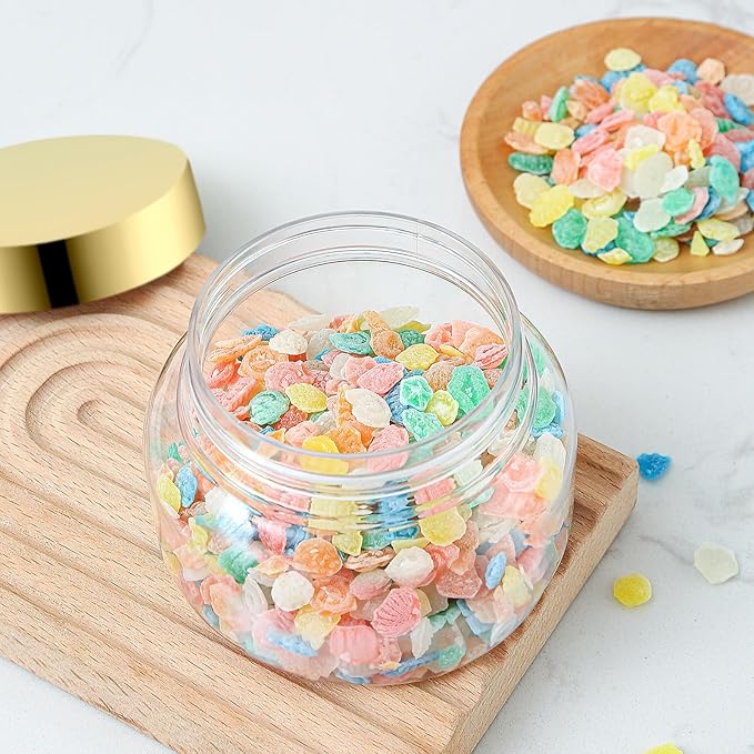 48 Pack 8 Oz Plastic Containers With Lids and Waterproof Label BPA Free - Refillable Transparent Cosmetic Containers for Body Butter,Sugar Scrubs,Cream,Lotions,Candy,Bath Salt (48, Gold)