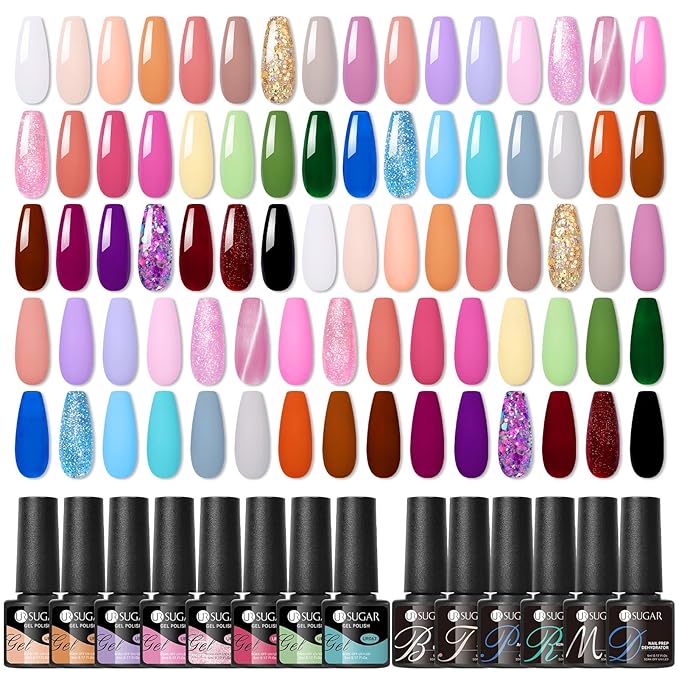 UR SUGAR 45PCS Gel Nail Polish Set, 39 Colors Fall Winter Gel Polish Set with 6 Pcs Base and Glossy Matte Top Coat All Seasons Collection Pink Red Blue Colorful Gel Polish Gifts for Women
