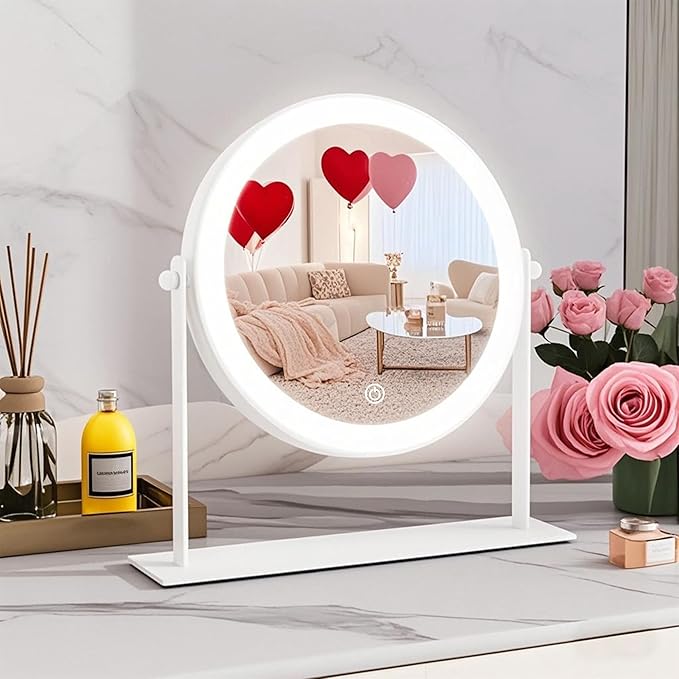 10"x10" Lighted Makeup Mirror, Vanity Mirror with Lights, Dimmable Touch Screen, Light up Mirror, Portable Travel Mirror, Cosmetic Mirror for Makeup Desk, 360° Rotation, Women Gift