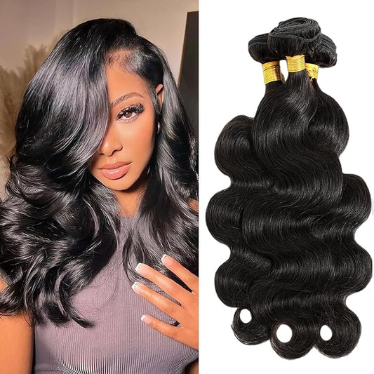 12A Human Hair Bundles 12 14 16 Inch Body Wave Bundles Human Hair 100% Unprocessed Brazilian Virgin Hair Body Wave 3 Bundles Deals Human Hair Extensions Quick Weave For Black Women Natural Black