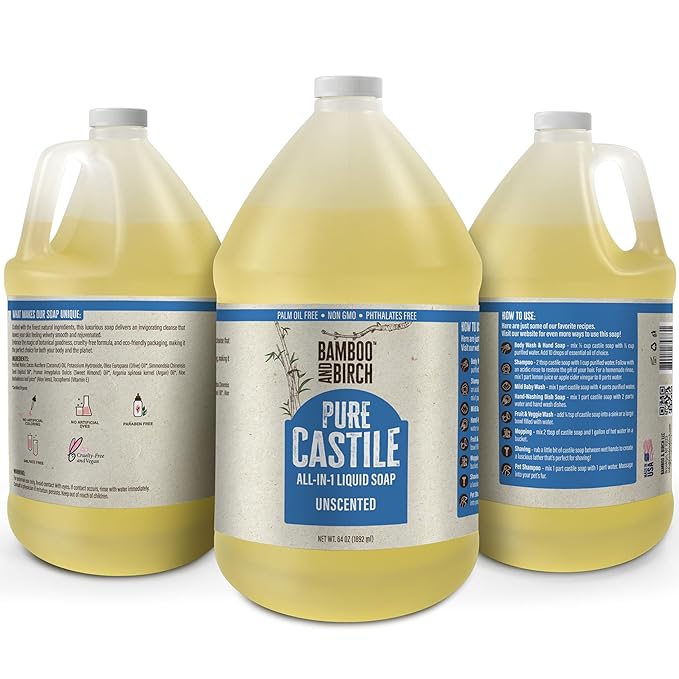 Pure Castile Soap Liquid Organic, Certified Palm Oil Free Natural Soap, Unscented, 64 oz