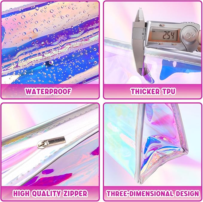 Zwish 10PCS Iridescent Makeup Bag Bulk, Holographic Cosmetic Bags Pouch Portable Zipper Toiletry Bag Travel Makeup Bag Gift Bags for Women