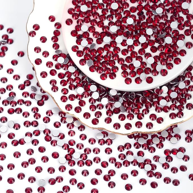 10000PCS Dark Red Rhinestones Bulk, Flat Back Crystal Glass Stone Round Gems,SS16, 3.8-4.0mm