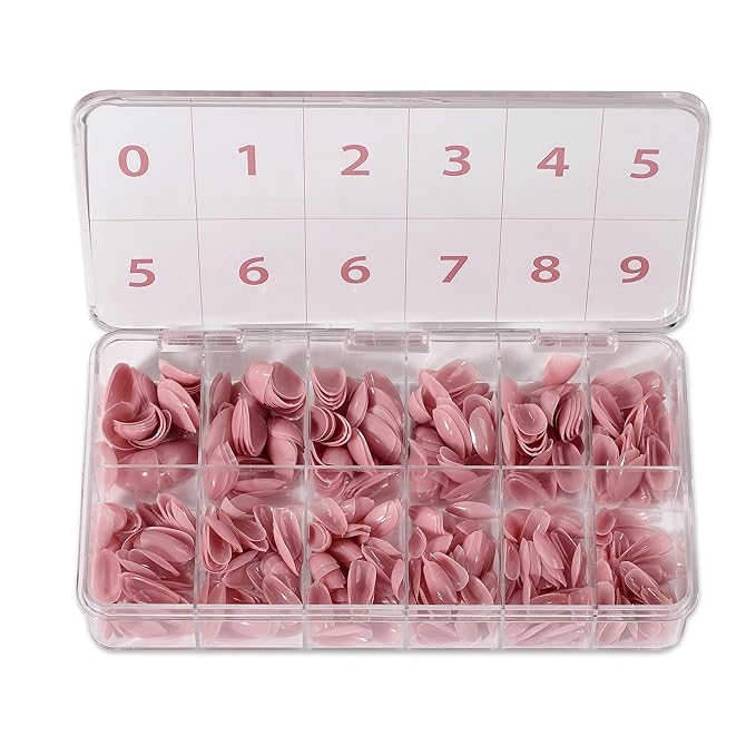 Allkem Soft Gel Nail Tips - Extra Short Almond Nail Extensions Kit - 12 Sizes XS Full Cover Nails - Pink (504 Pieces)