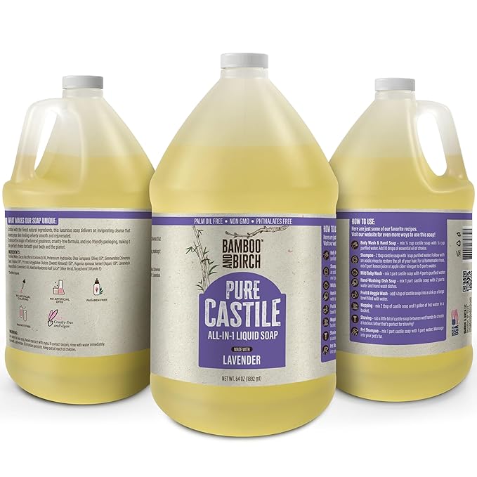 Pure Castile Soap Liquid Organic, Certified Palm Oil Free Natural Soap, Lavender, 64 oz