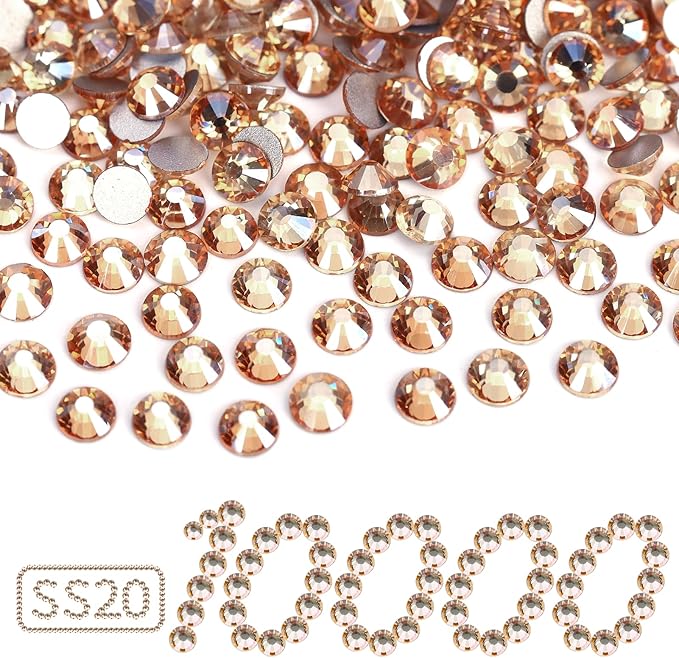 10000PCS Golden Shadow Rhinestones Bulk, Flat Back Crystal Glass Stone Round Gems,SS20, 4.6-4.8mm