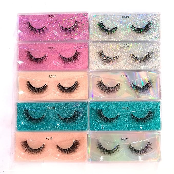 10 Pairs False Eyelashes Natural, Wholesale 5D Fuffy Volume Lashes, Faux Mink Eyelash Bulk with Portable Boxes