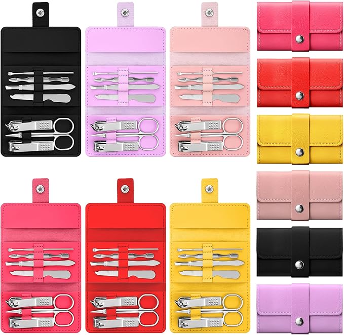 WILLBOND 12 Sets Manicure Set Nail Clippers Pedicure Kit 7 in 1 Stainless Steel Professional Pedicure Set Grooming Kits Nail Care Tools with Travel Case Multi Color(Bright Colors)