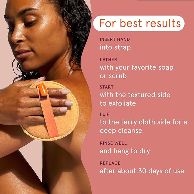 Cleanlogic Bath and Body Exfoliating Body Scrubber, Dual-Texture Round Exfoliator Tool for Smooth, Clean Skin, Daily Skincare Routine, 3 Count Value Pack