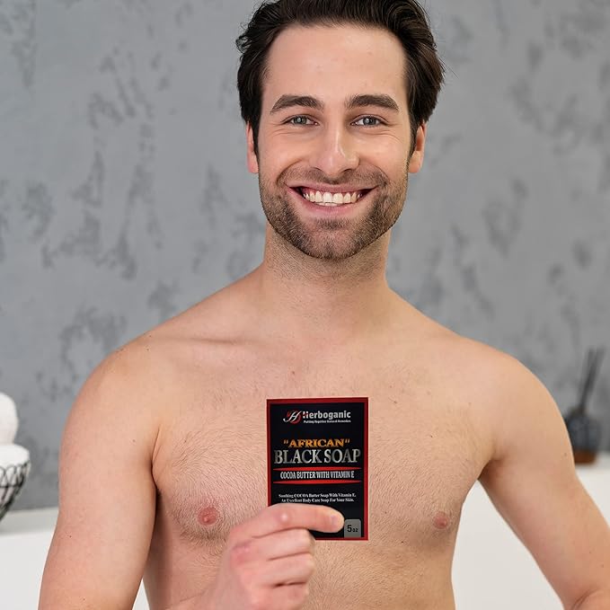 African black soap with cocoa butter and Vitamin E Herbal Soap | Pack of 6 of 5oz soap Bar | Ideal for Men and Women, Soothing and Nourishing Soap for Moisturization