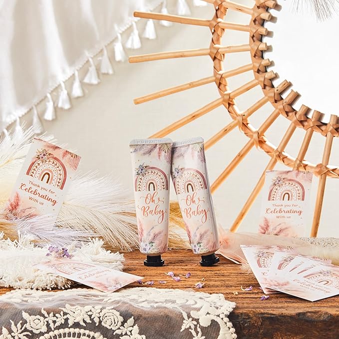 24 Sets Baby Shower Hand Cream Bulk Bohemia Baby Shower Favors Bridal Thank You Appreciation Hand Cream for Guests Travel Size Lotion with Organza Bags