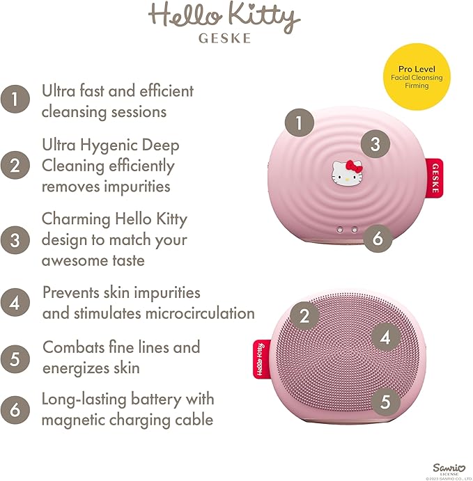x Hello Kitty SmartAppGuided™ Sonic Facial Brush | 4 in 1 | Electric Facial Cleansing Brush | Skin Cleansing Brush | Facial Brush | Daily Skincare Routine| Facial Massager & Skin Care