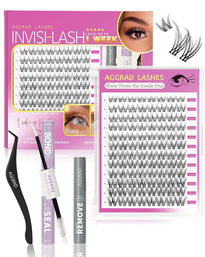 Venus Lash Clusters Kit Short 8-14mm D Curl Natural Cluster Lashes Kit Wispy Eyelash Clusters Kit DIY Eyelash Extension Kit with Lash Bond and Seal & Tweezers Remover for Fake Lashes Extensions
