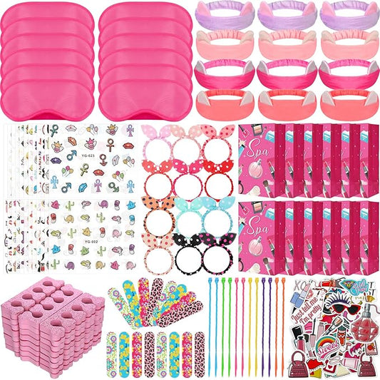 170 Pcs Spa Party Favors for Girls Multiple Spa Party Supplies Include Tote Bags Nail File Eye Mask Toe Separators Nail Stickers Cute Hairbands Hair Circle Colored Hair Braids Clip